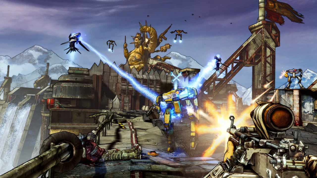 Combat against robots in Borderlands 2