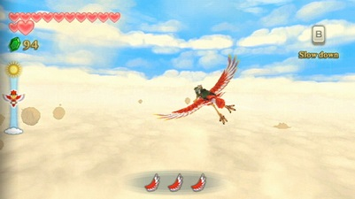 Original Wii Skyward Sword gameplay showing Link flying on a Loftwing. © Nintendo.