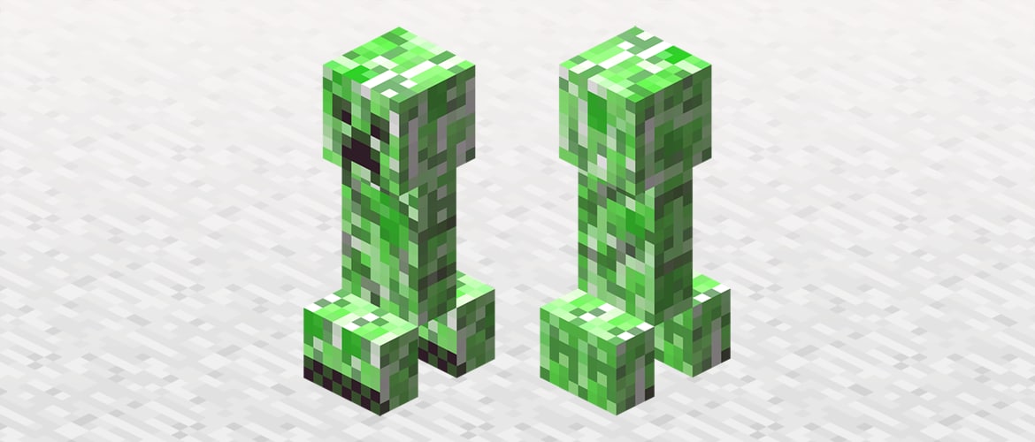 Official Minecraft illustration showing the Creeper’s upright body and four short feet.