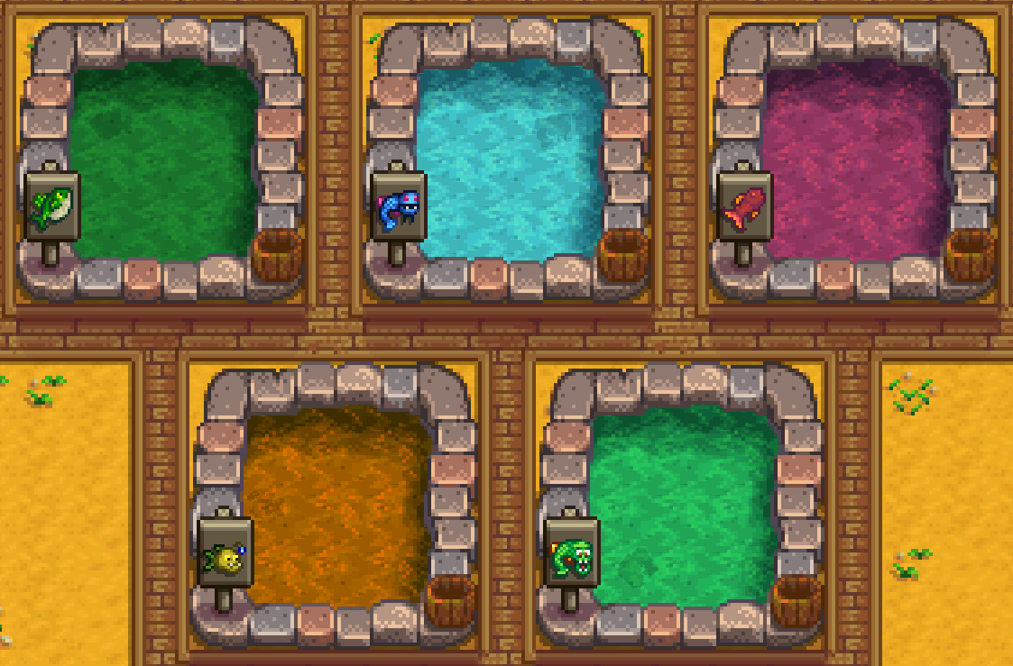 Legendary fish ponds in Stardew Valley, shown for game context.